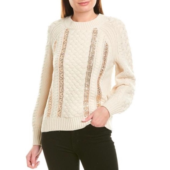 J Crew Merino Wool Cable Knit Sequin Sweater - Picture 1 of 13